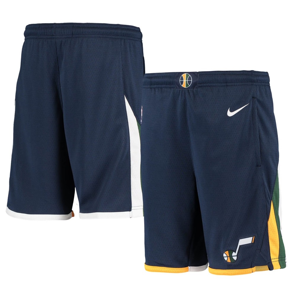 New Nike Youth Utah Jazz NBA Shorts Size Kids Large Navy Yellow Swingman Icon